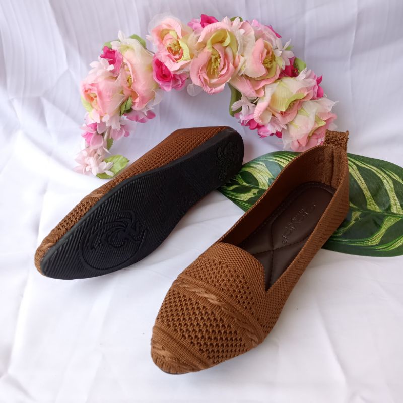 Flat Shoes Wanita Terbaru Upper Rajut Import DEO 45