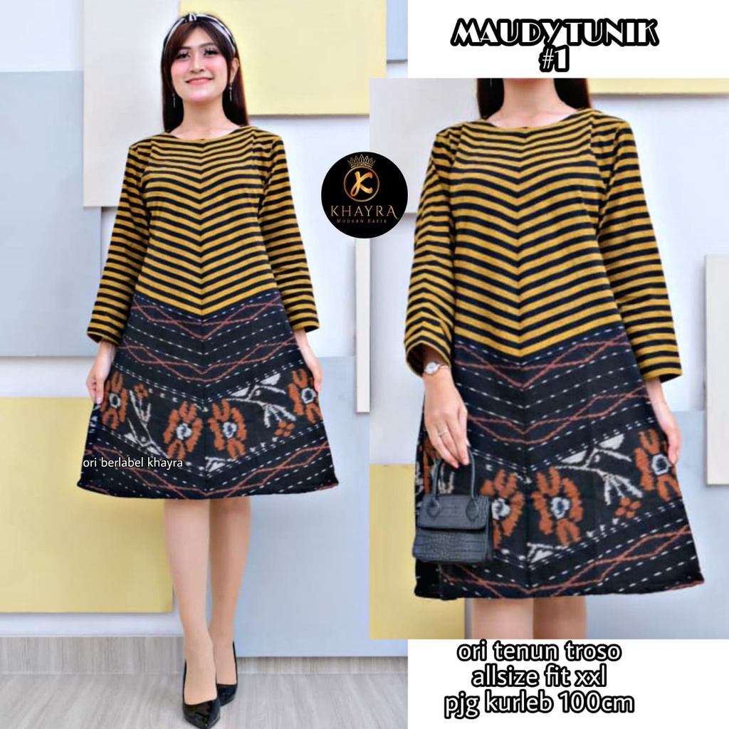 Dress Tunik Batik Tenun by Butik Batik Solo Bahan Batik Tenun kode BATIK DRESS TUNIK TENUN MAUDY