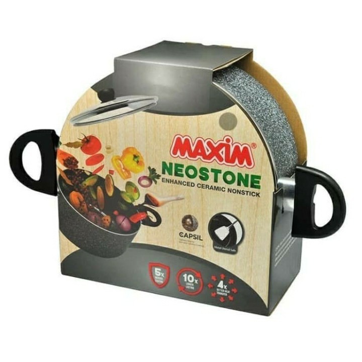 MAXIM NEOSTONE Dutch Oven + Glass Cover Anti Lengket 20 cm - Dutch Oven 20 cm