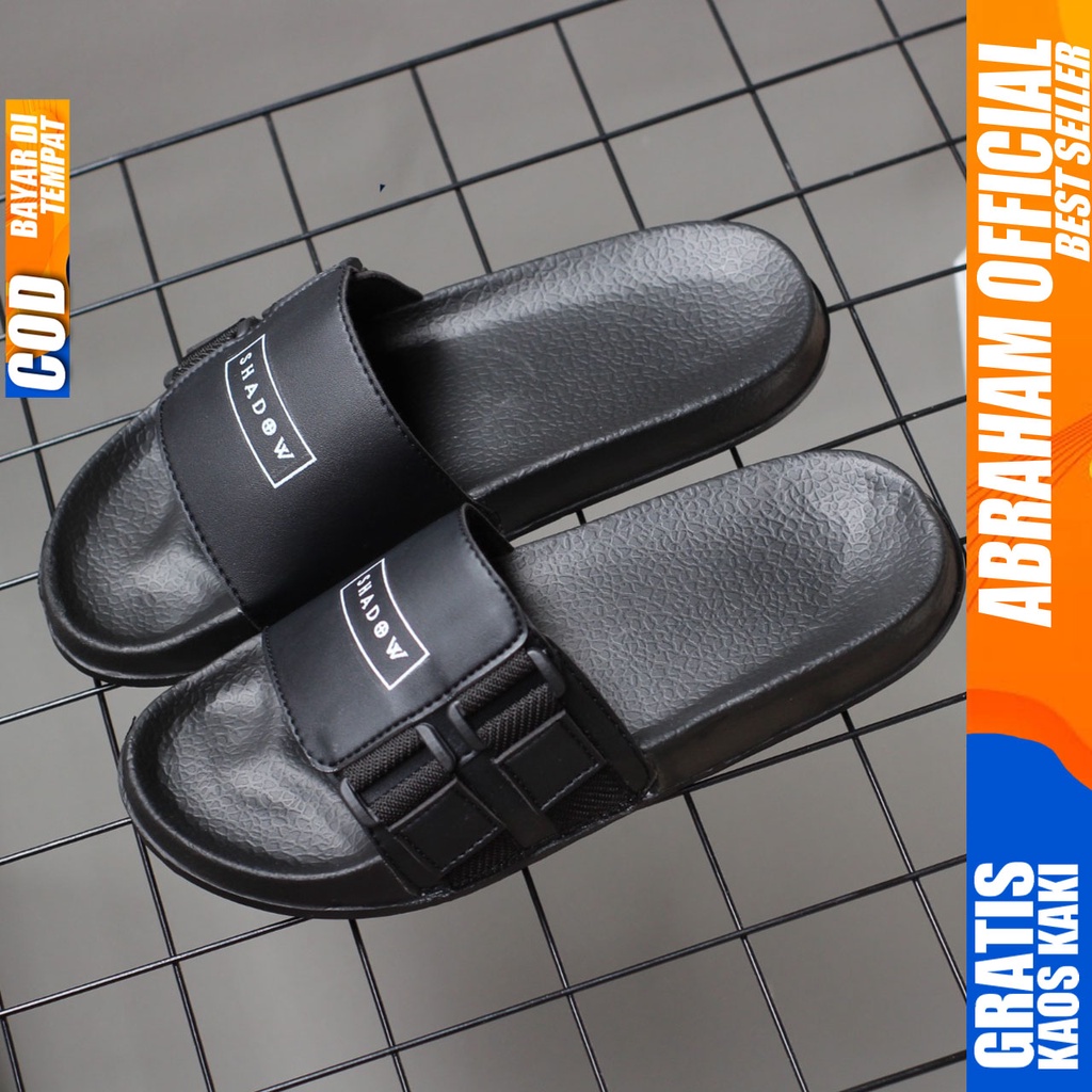 ABRAHAM Vincen Sandal Slide Pria Sendal Slop Flip Flop Hitam