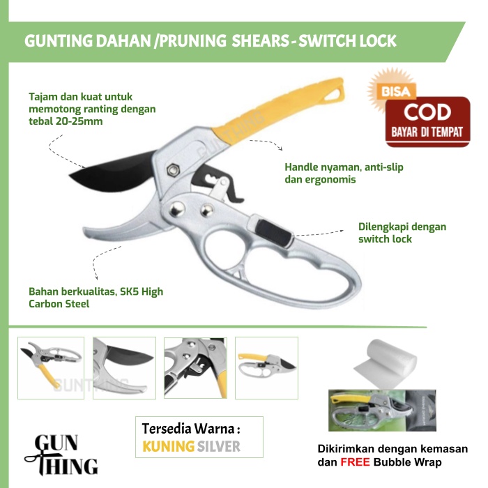 Gunting Pruning / Gunting Taman Ranting Dahan Kebun Batang Pohonn / Pruning Shear Scissors - Switch Lock