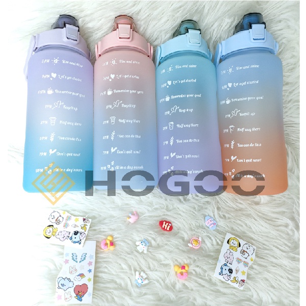 HOGOO BOTOL MINUM 2LITER 2000ML KOREA VIRAL PENANDA WAKTU - DIY STICKER RAINBOW
