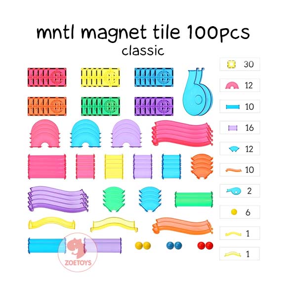 Zoetoys MNTL Magnet Tile 100pcs Marble Run | Cari Kado Edukasi Edu Toys Natal