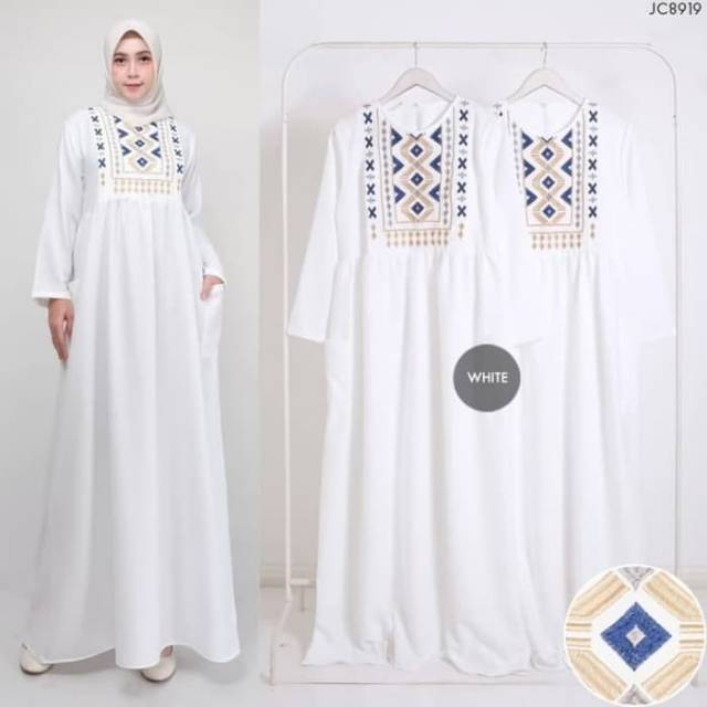 DRESS WHITE ALICIA SIZE M L XL GAMIS PUTIH BORDIR CANTIK REALPICT