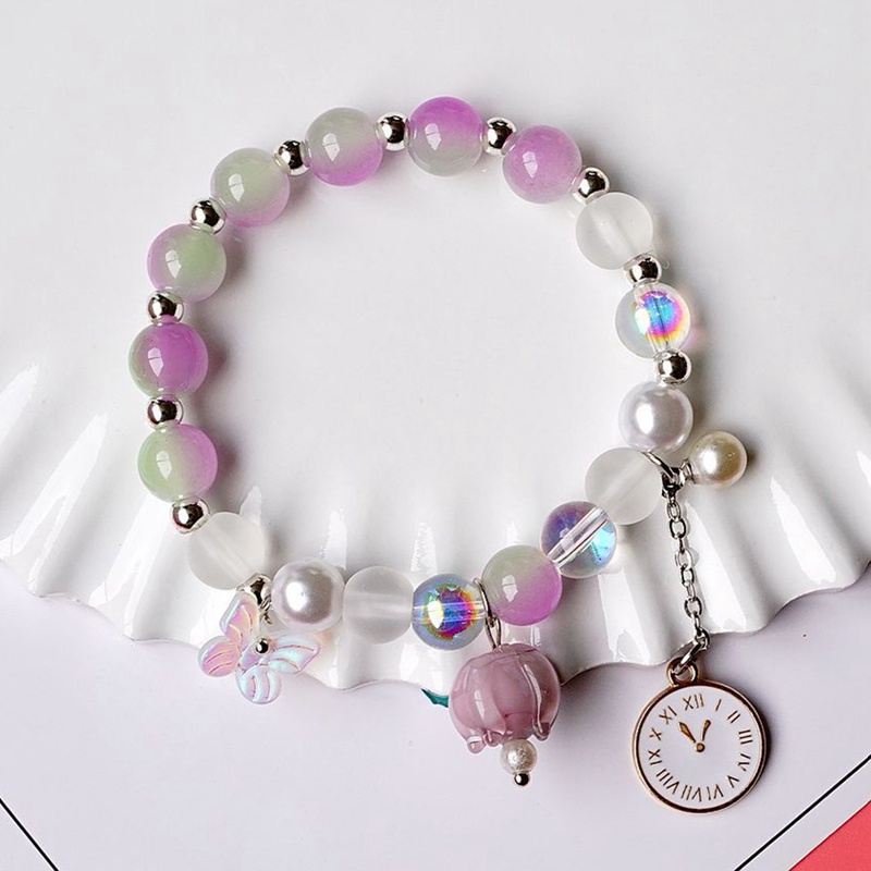 Gelang Tangan Wanita Desain Bunga Kecil Hias Kristal Rumbai Manik Gaya Korea