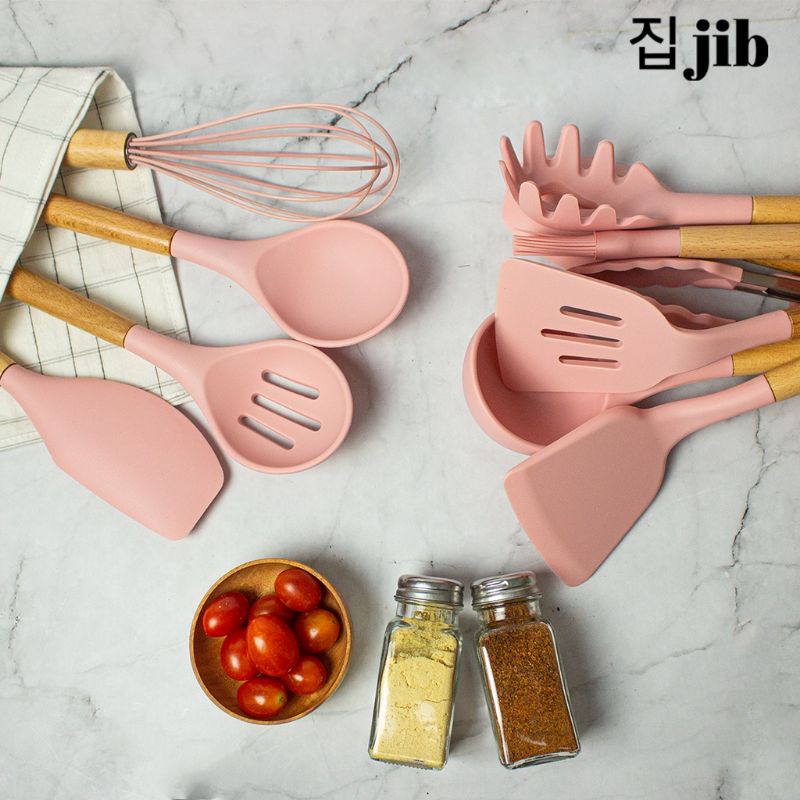 [COD] Silicone Utensil / Spatula Silicon Tahan Panas / Sutil Silikon Capit/ Pengocok Telur Kitchen Tool Sutil Silikon Gagang Kayu