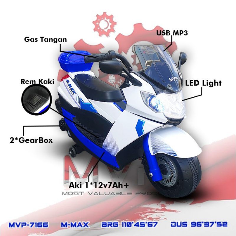 MOTOR AKI N-MAX MVP 7166 DENGAN MENGGUNAKAN AKI 12VOLT GAS TANGAN REM KAKI~MAINAN MOTOR AKI ANAK