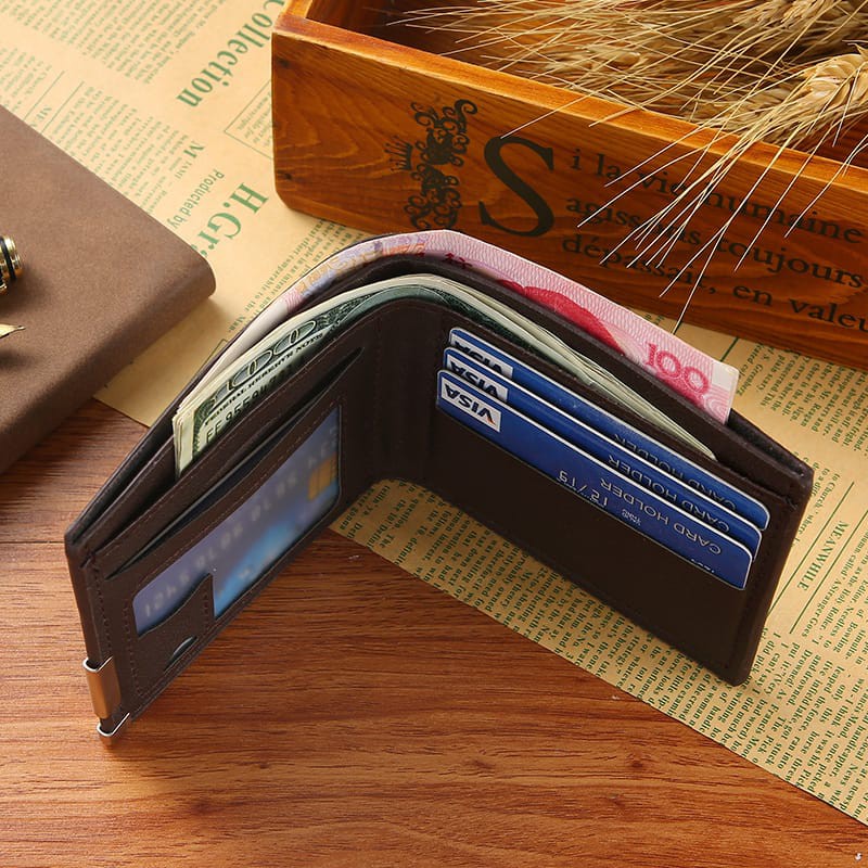 ASHIN829 Dompet Pria Trifold Kulit PU Dompet Pria D1011-1 Dompet Slot Multi-kartu Tipis Pendek Pria Yang Diimpor
