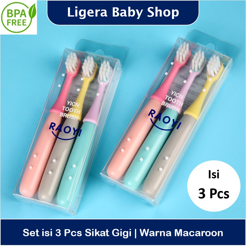 LIGERA 3 Pcs Set Sikat Gigi Bayi / Anak 2-6 Tahun Kids Toothbrush Warna Warni