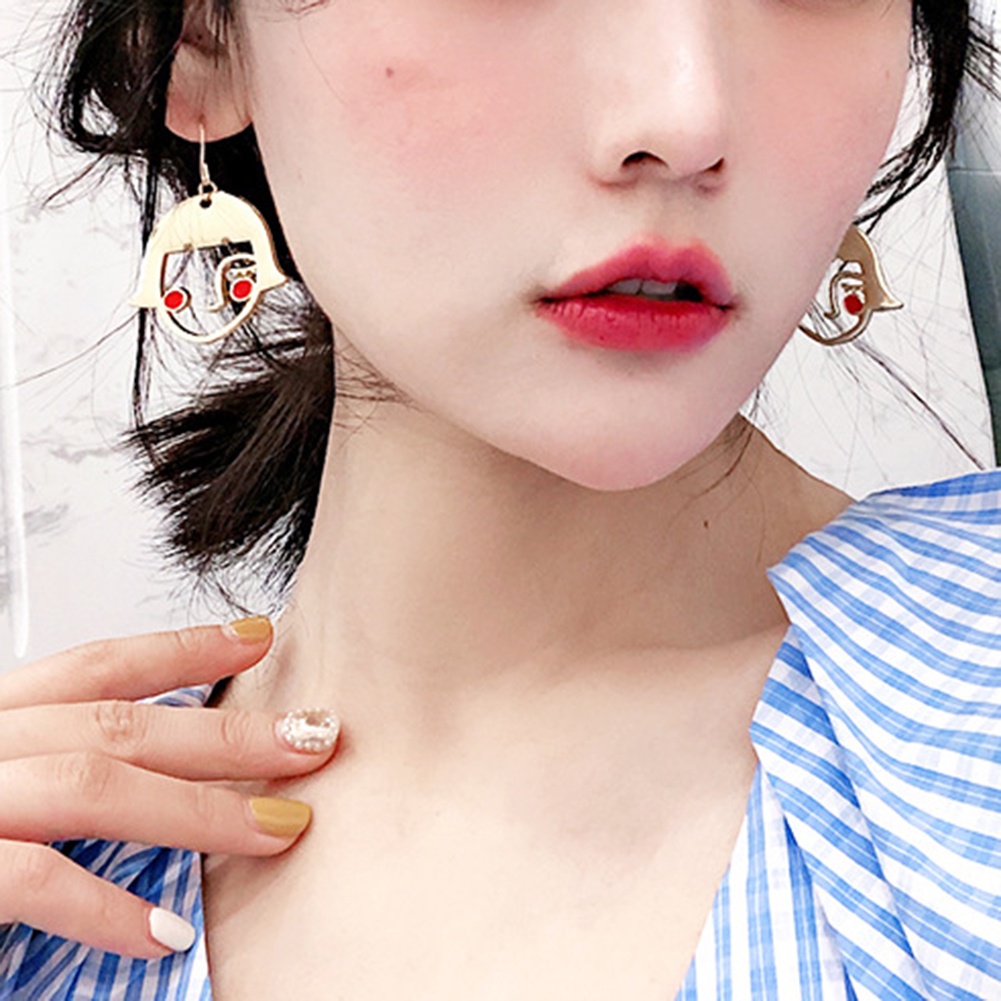 Hu Hu Hu Hu Hu Alat Bantu Pasang Kacamata♡ Anting Kait Gantung Wanita Bahan Alloy Desain Wajah Wanita Hollow Untuk Hadiah Ulang Tahun