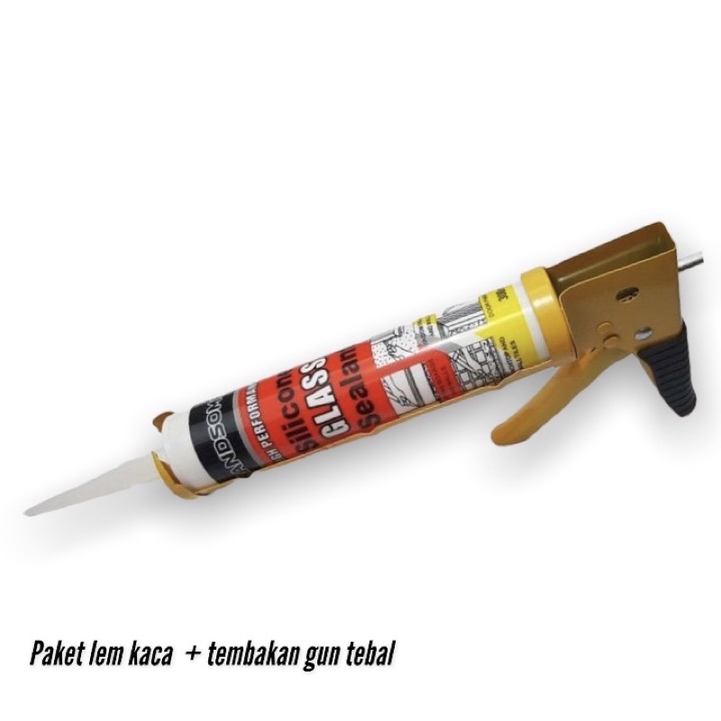 Paket lem kaca silicone sealant BENING HITAM PUTIH + tembakan gun tebal