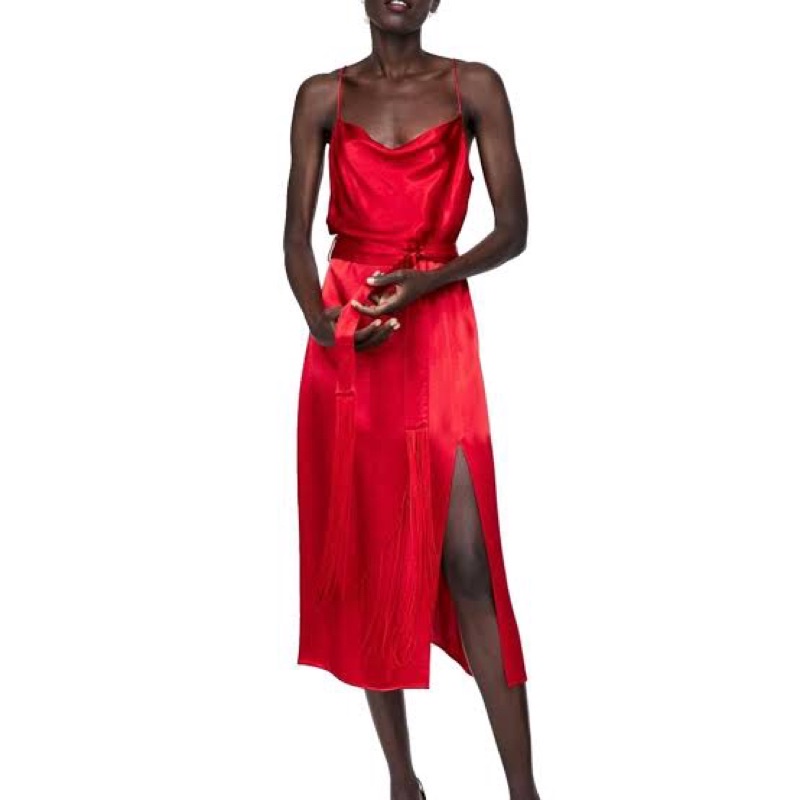 zara dress satin red merah