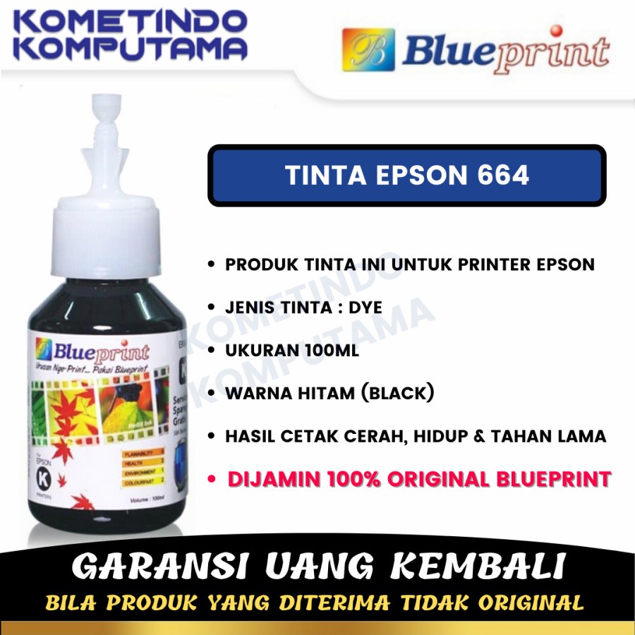 BLACK Epson 664 BLUEPRINT 100ml CP Tinta Botol HITAM 100% ORIGINAL