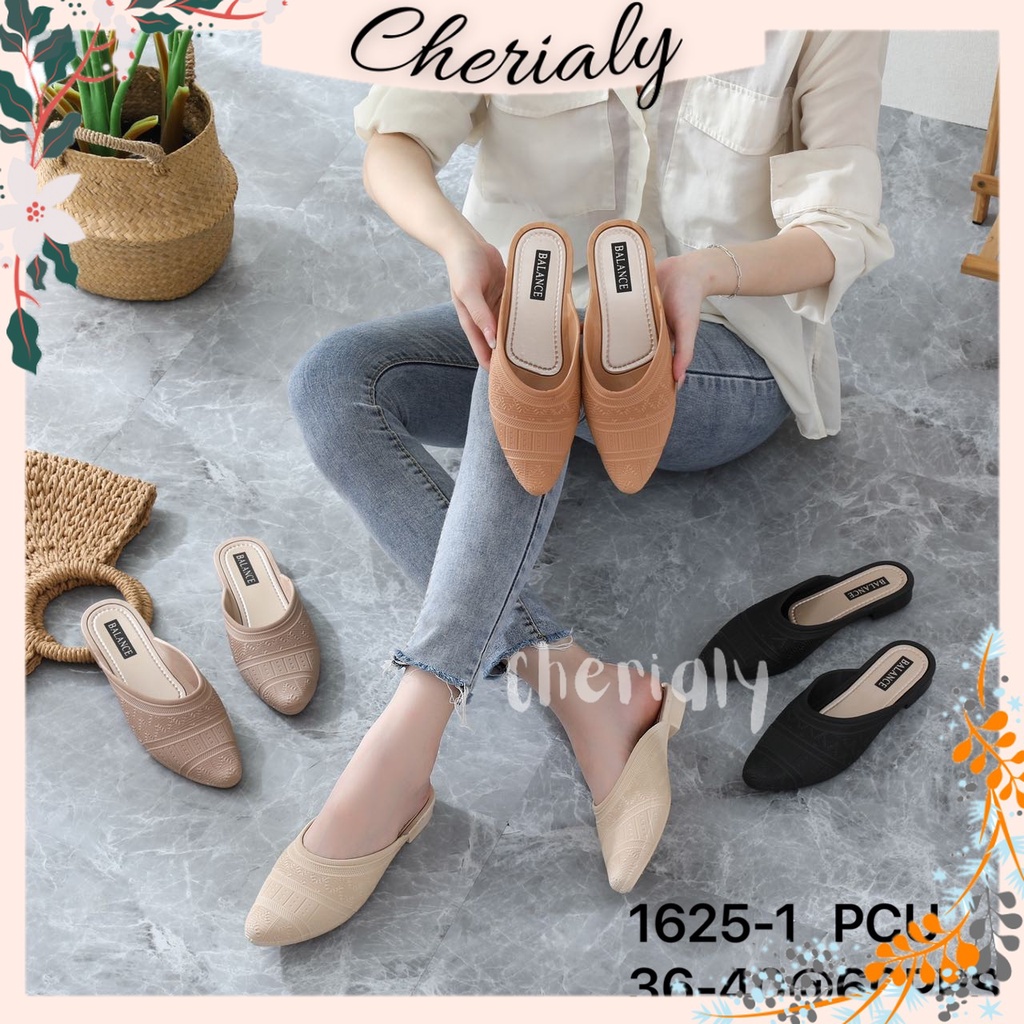 BALANCE Sandal Slop Mules Jelly Wanita Karet Import Motif Polos Hak Pendek Anti Slip Rubber 1625-1