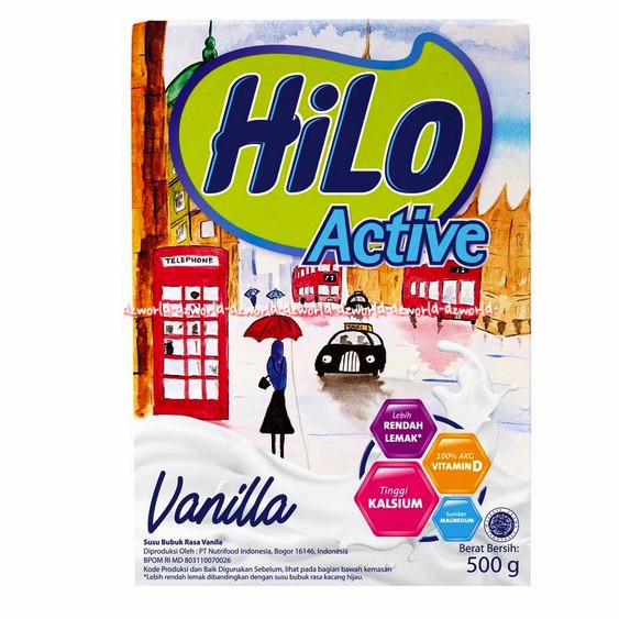 HILO Active Vanilla Coklat 500gr Hi-lo Active Vanila Susu Kalsium Tulang Untuk Remaja Hilo Aktif Susu Rasa Cokelat Vanila 500 gr