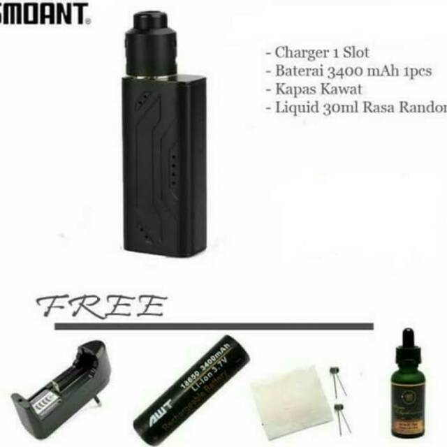 Paket Ngebul Smoant Battlestar Nano RDA KIT CLone free batre liquid kapas