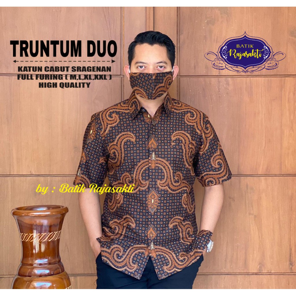 TRUNTUM DUORAJASAKTI KEMEJA BATIK SOLO PRIA LENGAN PENDEK LAPIS FURING ATASAN BATIK PREMIUM MODERN KATUN HALUS BAHUWIRYA  BANAMITRA BANAMITRA PUTIH BANGSAWAN BAYU PUTRA BERLIAN BIRU BHARATAYUDA BIMASENA BIRENDRA BIRU INDAH BRAHMAKERTA BRAHMAKERTA MERAH