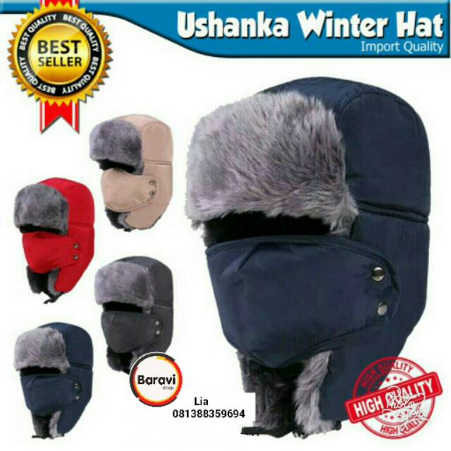 TOPI RUSIA USHANKA IMPORT PLUS MASKER ATAU WINTER HAT ATAU TOPI BOMBER RUSIA
