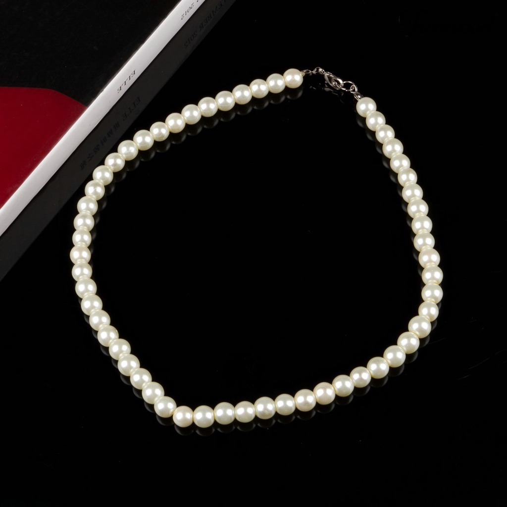 Kalung Mutiara Imitasi Bahan Logam Ukuran 8mm Untuk Wanita