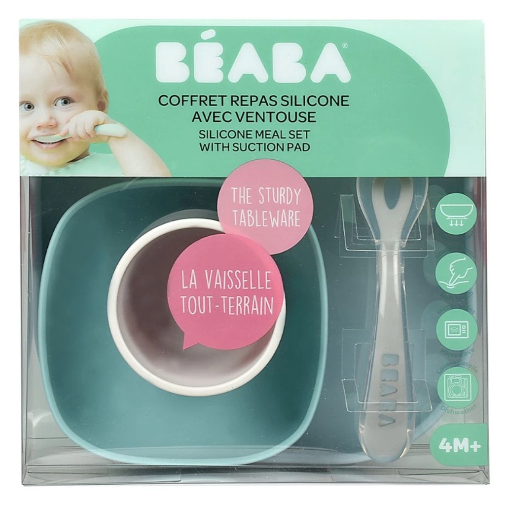 Beaba Baby Silicone Meal Set (4Pcs) - Set Alat Makan Bayi Silicon Suction Silikon Gift Set Peralatan Mpasi Anak Bayi Weaning BLW Cutleries Spoon Plate Bowl