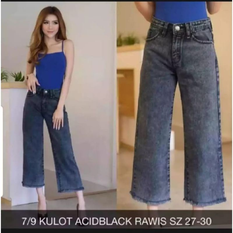CELANA KULOT RAWIS SNOW BLACK DAN SNOW BLUE  // CELANA JEANS KULOT RAWIS CELANA JEANS WANITA