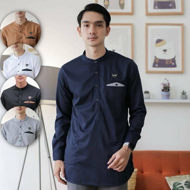 Baju Koko Kurta Pria Mualim Motif Kobata Lengan Panjang Pakaian Cowok Muslim