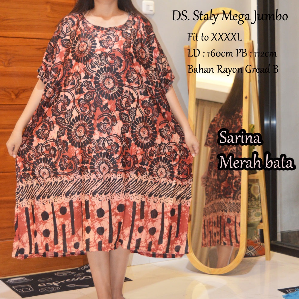 Daster Mega Jumbo Staly LD 160cm || Daster Jumbo Murah-Sarina Merah bataB
