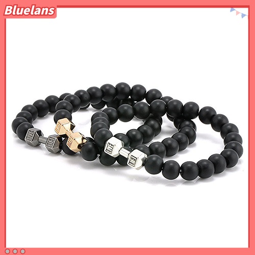 [BLS] Gelang Fashion Unisex: Model Punk Barbel Gym Fitnes Bahan Batu Warna Hitam Matte Ukuran Dapat Diatur