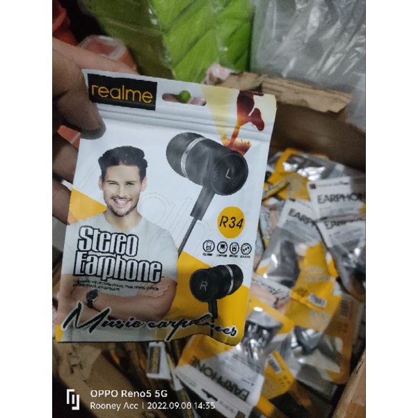 HEADSET MUSIK+MIC REALME R34 HF MUSIC DAN MIC REALME R34 SUARA MANTAP GROSIR MURAH EARPHONE REALME R