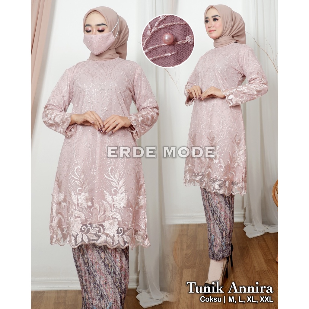 Setelan kebaya kurung tulle mutiara | Kebaya favorite | Kebaya modern | Kebaya brukat jumbo