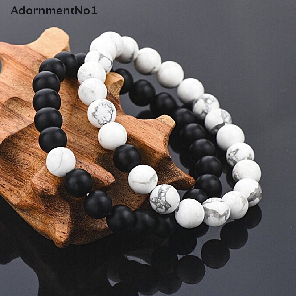 (AdornmentNo1) 2pcs / Set Gelang Manik Lava Tulisan His &amp; Hers Untuk Pasangan / Pria / Wanita