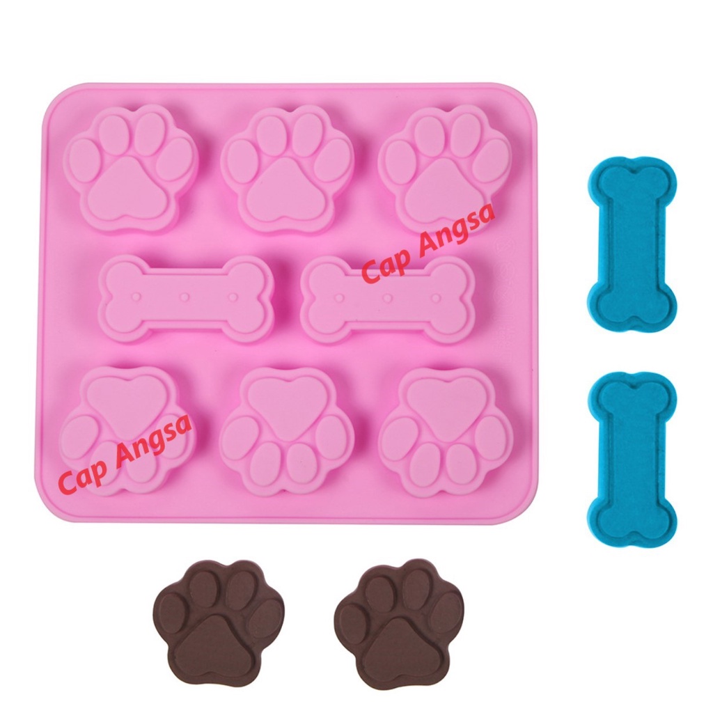 CETAKAN SILICONE PET PAW BONE 8 CAVITY CETAKAN SILIKON TULANG TELAPAK HEWAN AGAR PUDING FONDANT CHOCOLATE MOLD 3D KUE