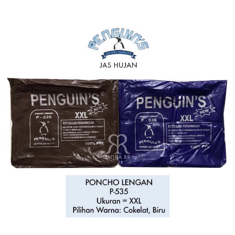 Jas Hujan Poncho Lengan Kelelawar Penguins Pinguin P-535 Ponco Motor size XXL(BIG Size/All Size) semua ukuran Bahan 100% PVC Tebal anti air