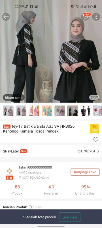 Tey-17 Batik Wanita Asj Sa Hrb026 Kenongo Kemeja Tosca Pendek