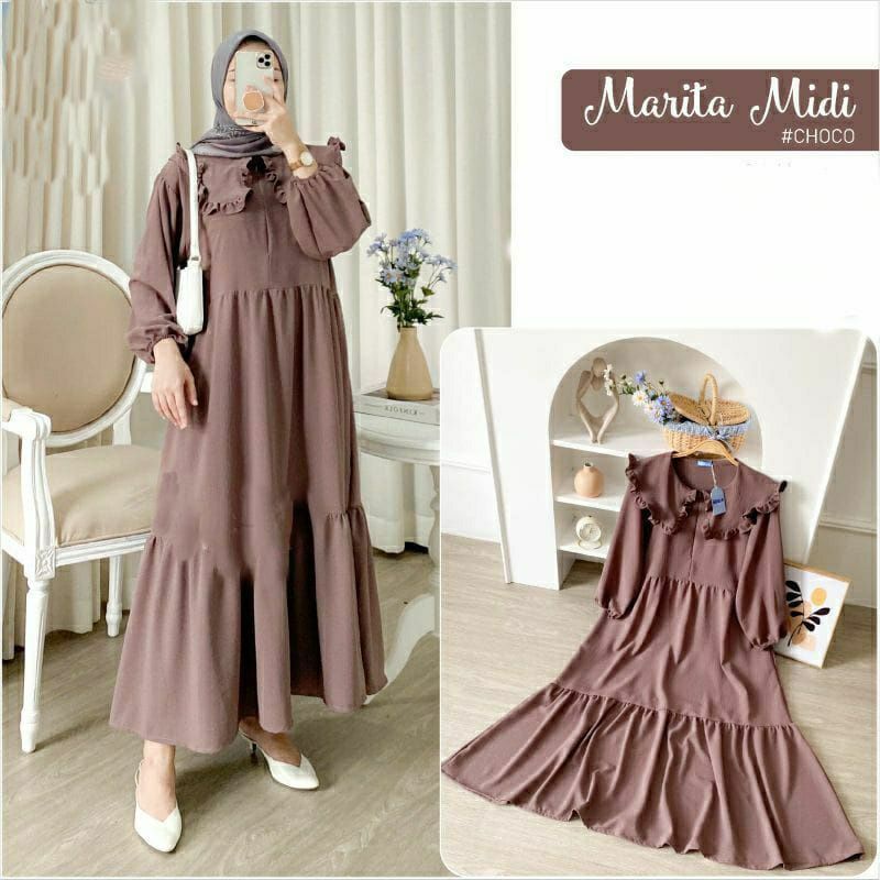 MARITA MIDI DRESS RAYON CRINCLE POLOS KERAH BULAT BUSUI