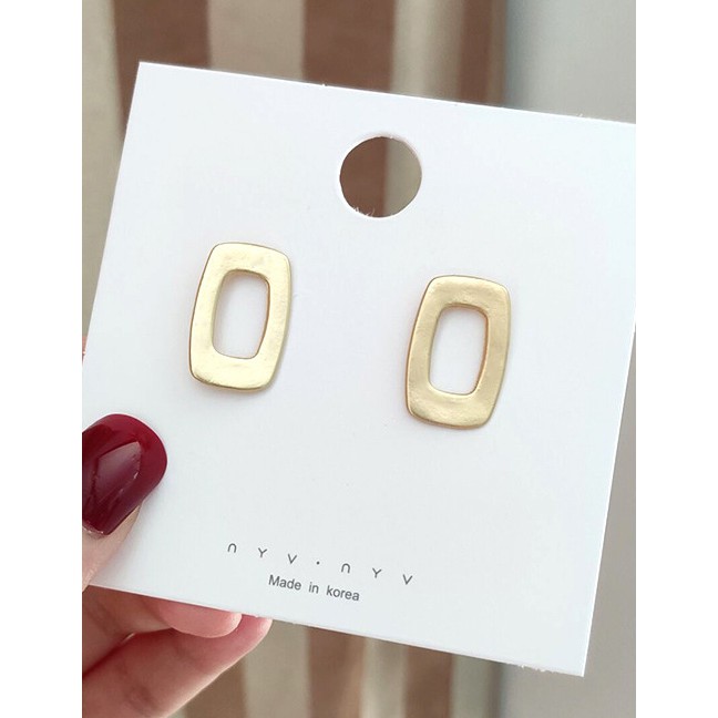 LRC Anting Tusuk  Fashion Gold Matte Hollow Square Earrings F48791