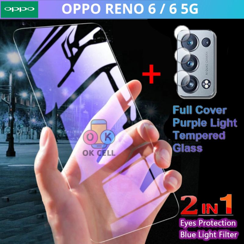 Tempered Glass Anti Blue Light Oppo Reno 6 - Tg Anti Gores Radiasi Oppo Reno 6 5G full Layar Cover