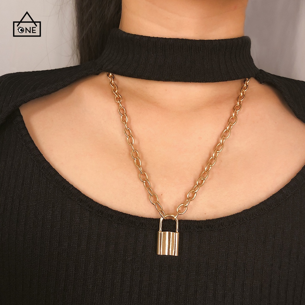 COD❤Korean Fashion Kalung Rantai Emas Liontin  Gembok Retro Simple Kunci Kreatif Untuk Wanita A one