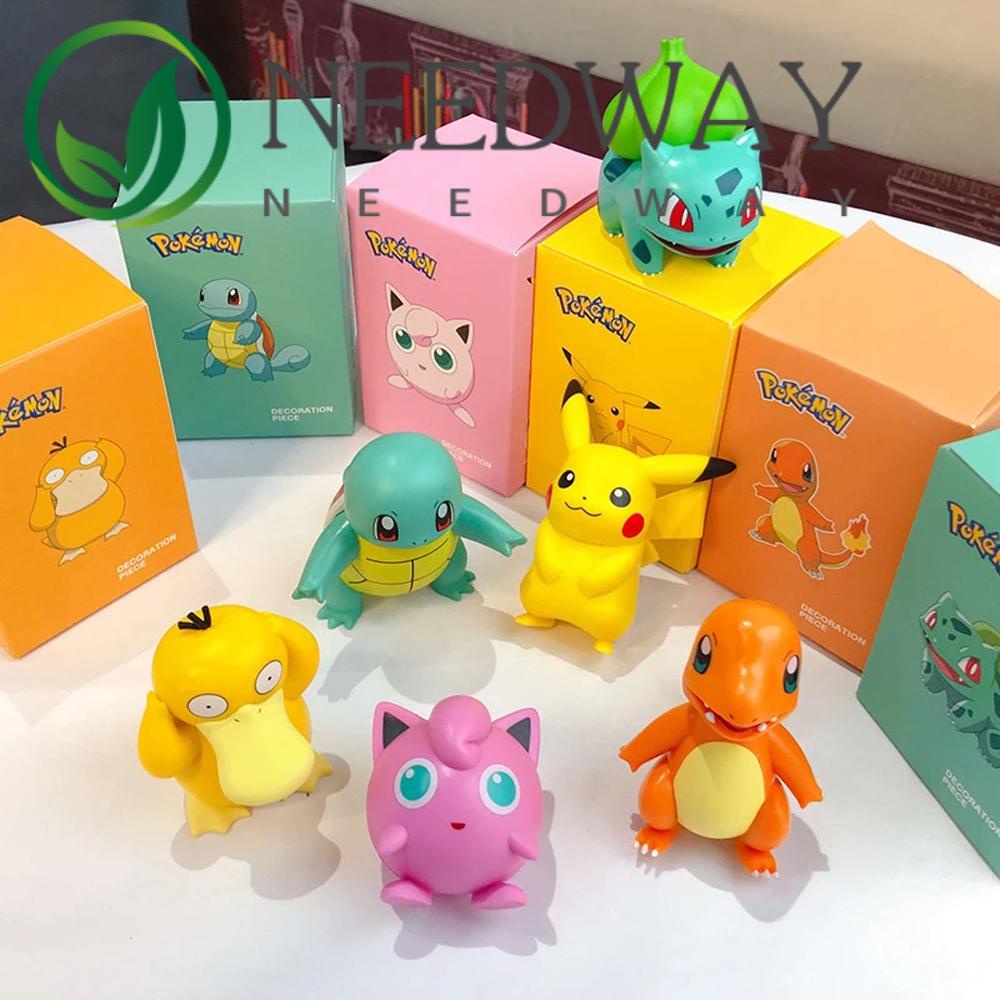 Needway  Kids Pikachu Figures Cartoon Psyduck Figures Pokemon Figures Birthday Gift Charmander Squirtle Purin Anime Model Figures Dolls