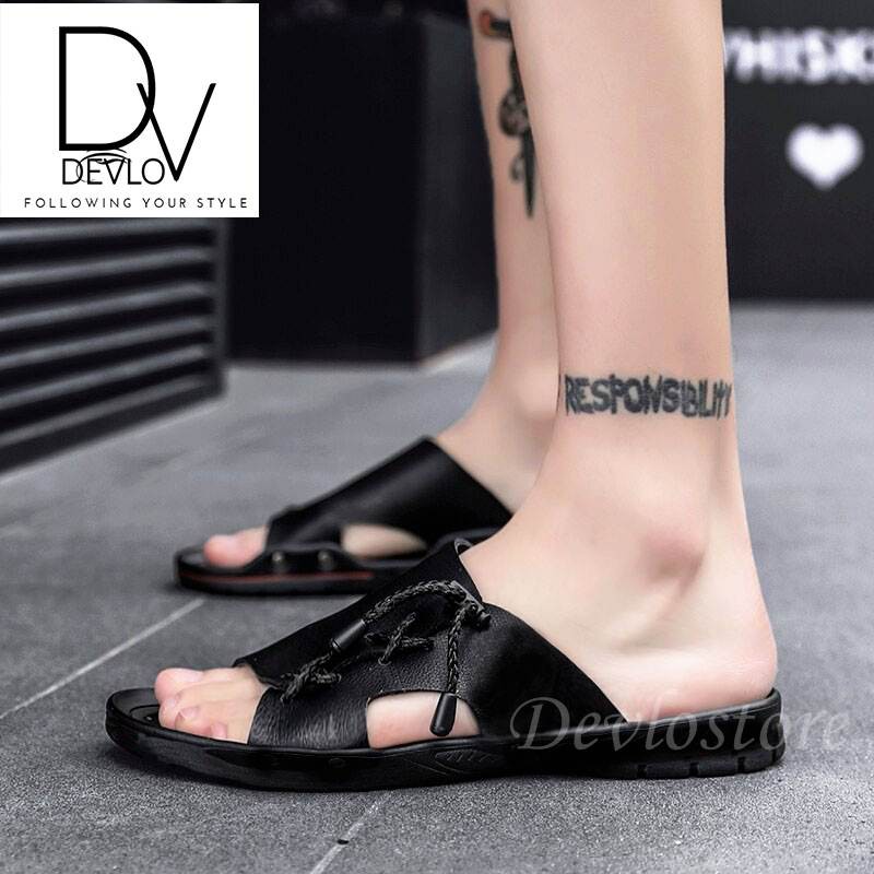 Sandal Kulit Pria Kekinian Sandal Kasual Devlo Premium