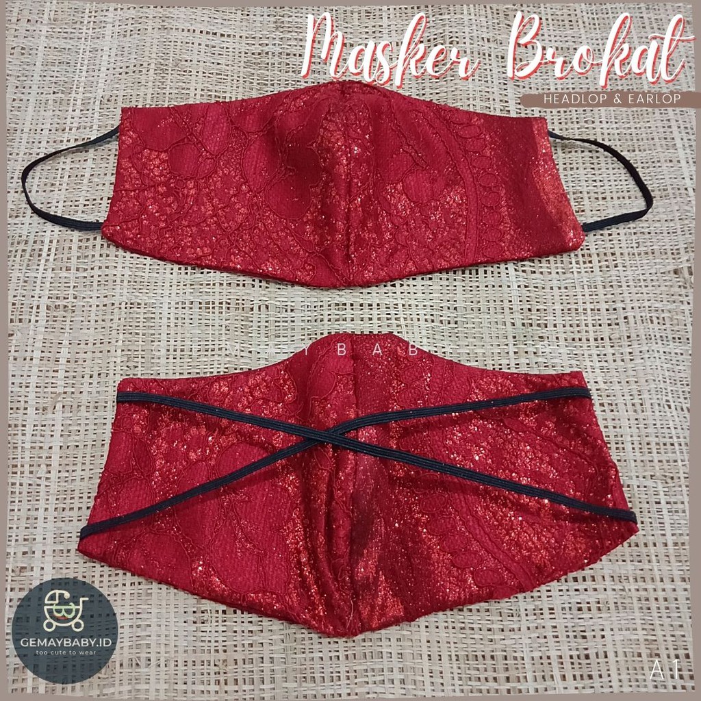 GEMAYBABY.ID Masker Brokat Eksklusif Elegan Premium Kain Brukat 3 Ply Tile Bunga 3 Lapis Model Tali 