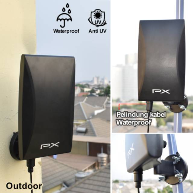 Antena TV Digital Analog + Kabel 12 Meter &amp; Booster Indoor Outdoor PX DA-5400B