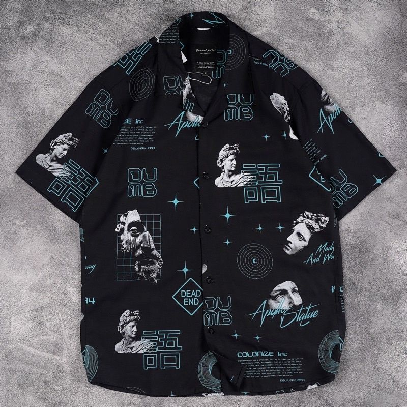 Baju Kemeja Hem Distro Skate Printing Surfing Motif Pantai Bunga Lengan Pendek Pria Laki Laki Cowok