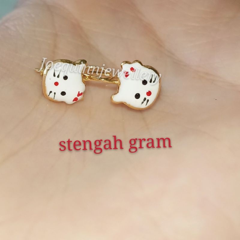 Anting emas muda anak hello kitty putih