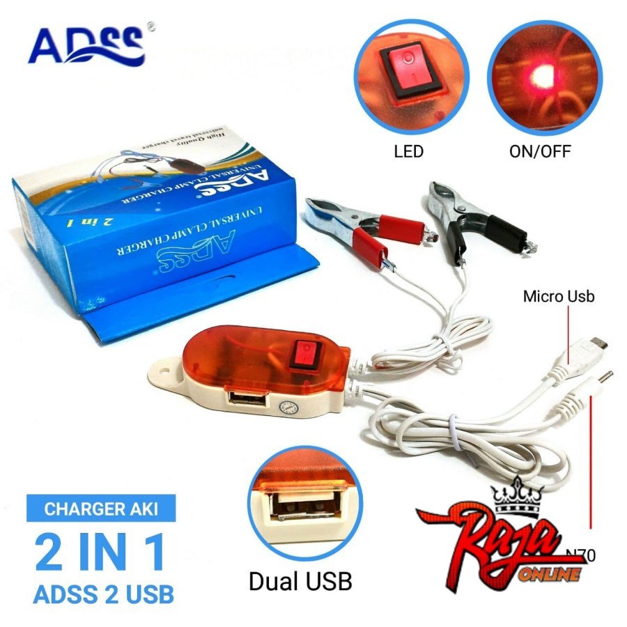 Charger Handphone Aki 2 In 1 / Charger HP Aki 2 In 1 ADSS