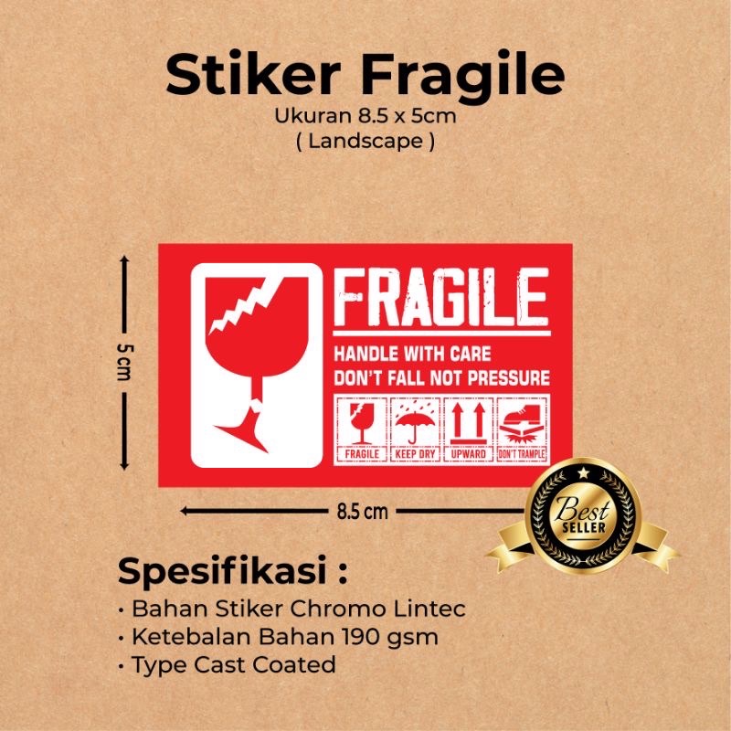 

Sticker fragile ukuran 8,5x5cm per 1 LEMBAR stiker fragile handle with care
