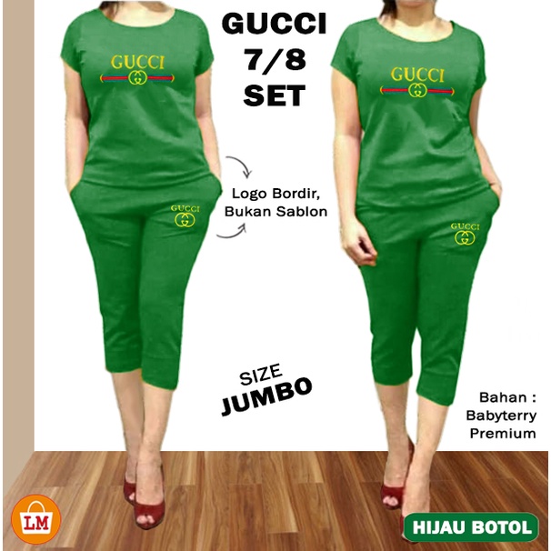 TERMURAH TERLARIS Baju Setelan Olahraga Senam Training Wanita Celana GCI 7/8 Set BORDIR LMS 28256