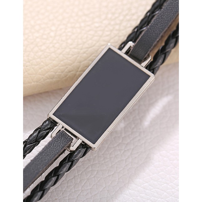 LRC Gelang Tangan Fashion Black Geometric Faux Leather Bracelet D98798