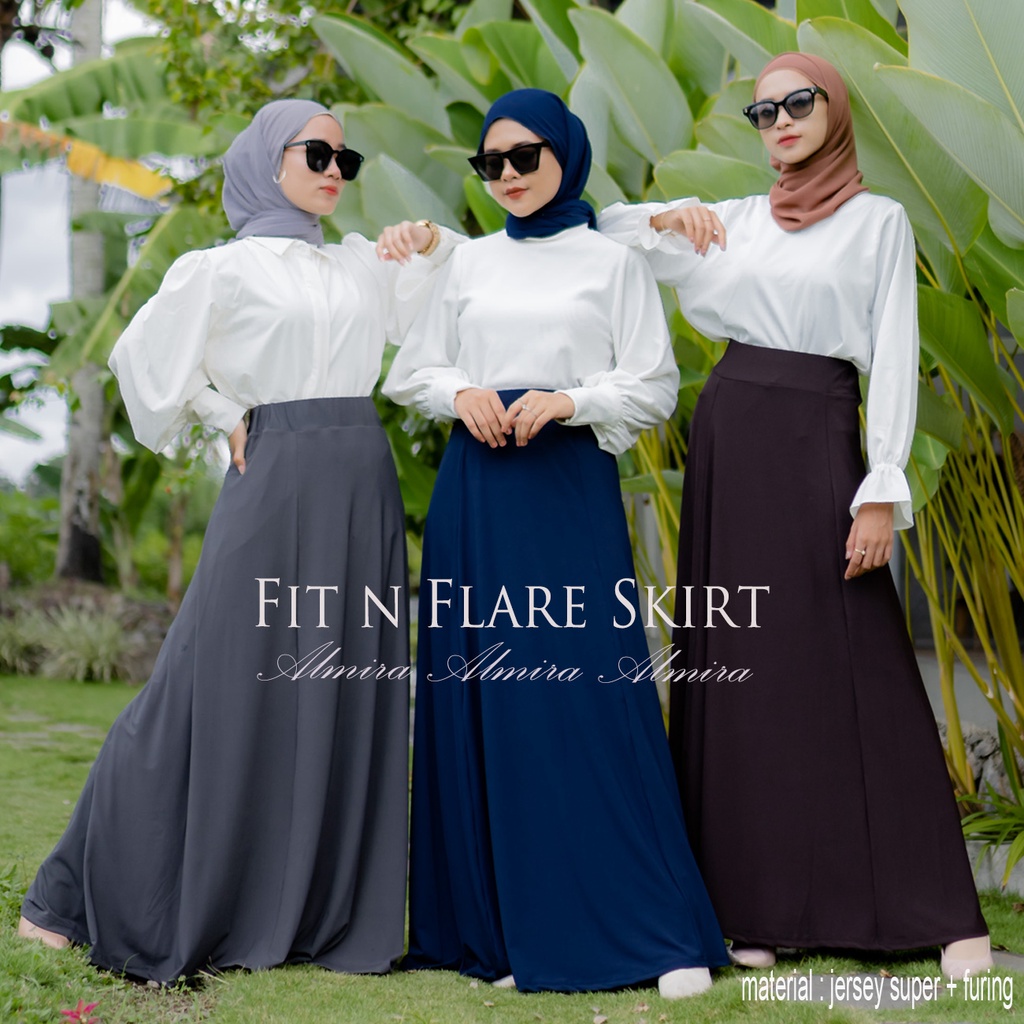 Rok Panjang Polos Ironless  Maxi Skirt Model A line Fit n Flare Rok Jersey Almira Griyaraditya