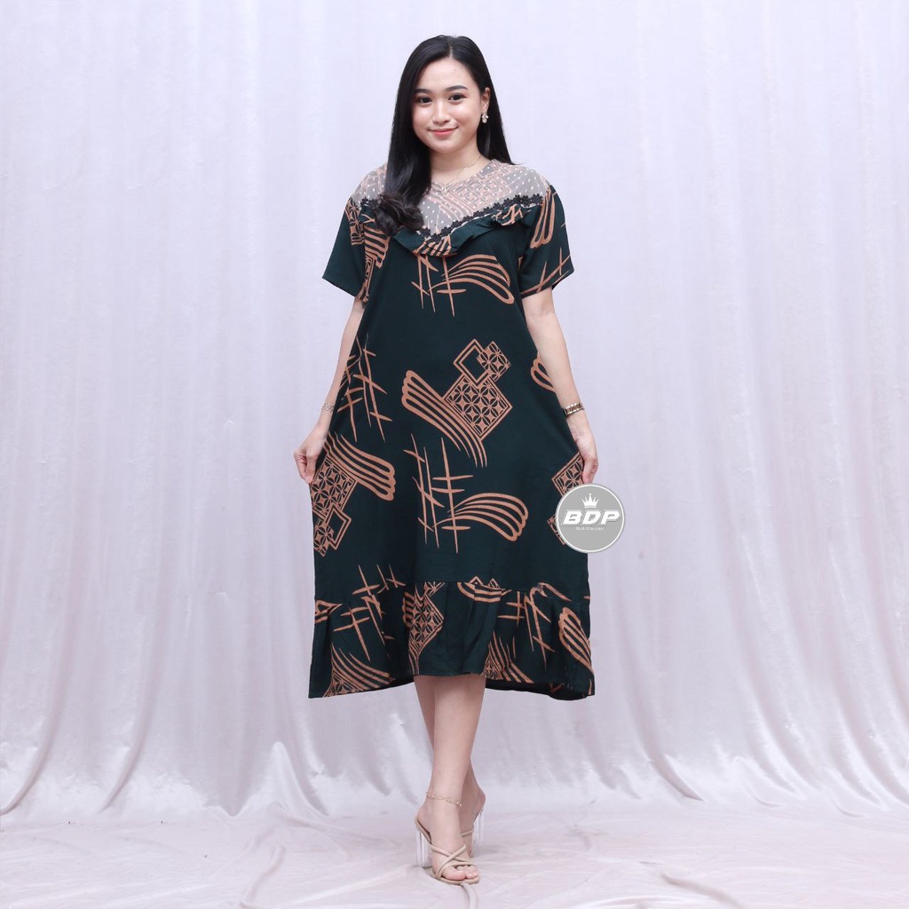 Dianputri - Daster Arab Zeema | Rayon Super Grade A | Resleting Depan Busui | Renda Milo Ori-sasha ijo botol